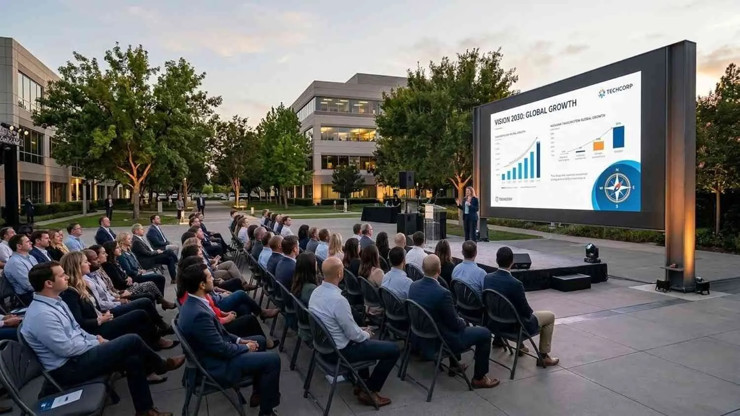 A branded outdoor LED screen at a corporate event