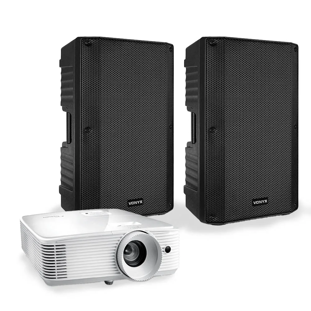 The PRO package — a brighter Full HD projector and powered speaker set