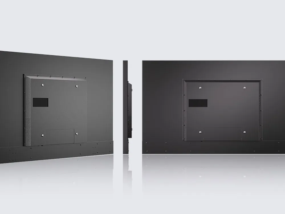Rear view of a Sylvox outdoor television showing its slim profile and VESA mounting plate