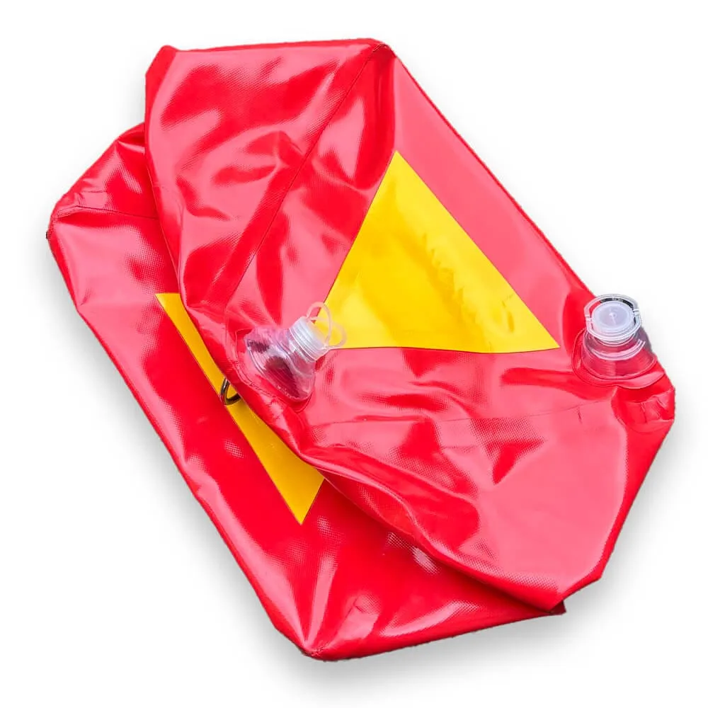 A water-filled anchor folded flat for storage